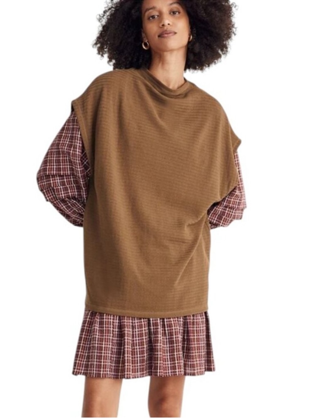 Madewell oversized mockneck tunic top in olive green size small